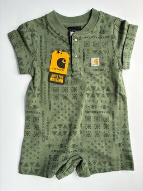 Carhartt Olive Green Infant Snap Henley Romper